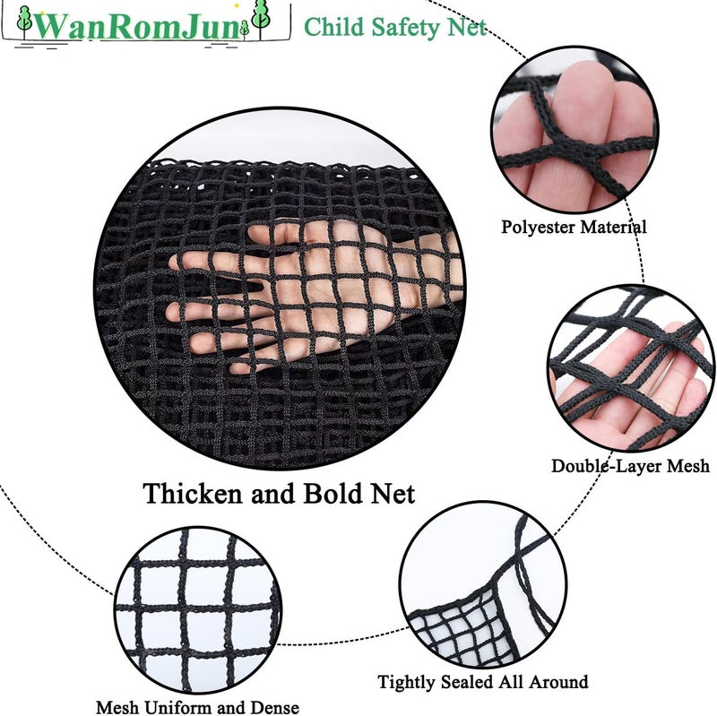 WanRomJun Climbing Cargo Net for Kids - Double Layers Heavy Duty Playground Safety Net, Outdoor Climbing Net for Treehouse Accessories, Backyard, Jungle Obstacle Training & Adventure(3.2x9.8ft),Black - Image 3